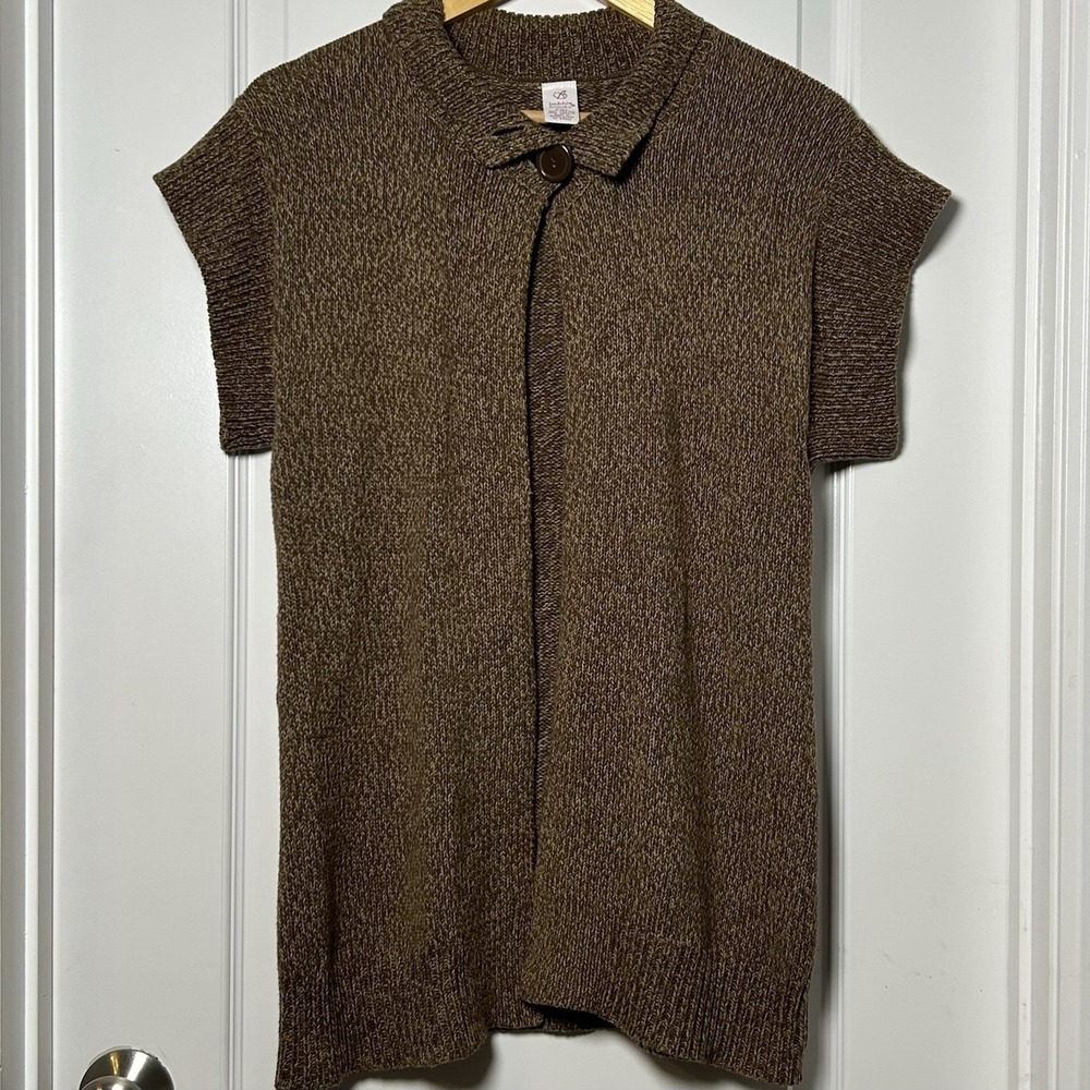 Bobbie Brooks Vintage Knit Brown Short Sleeve Longline Dark Academia Cardigan